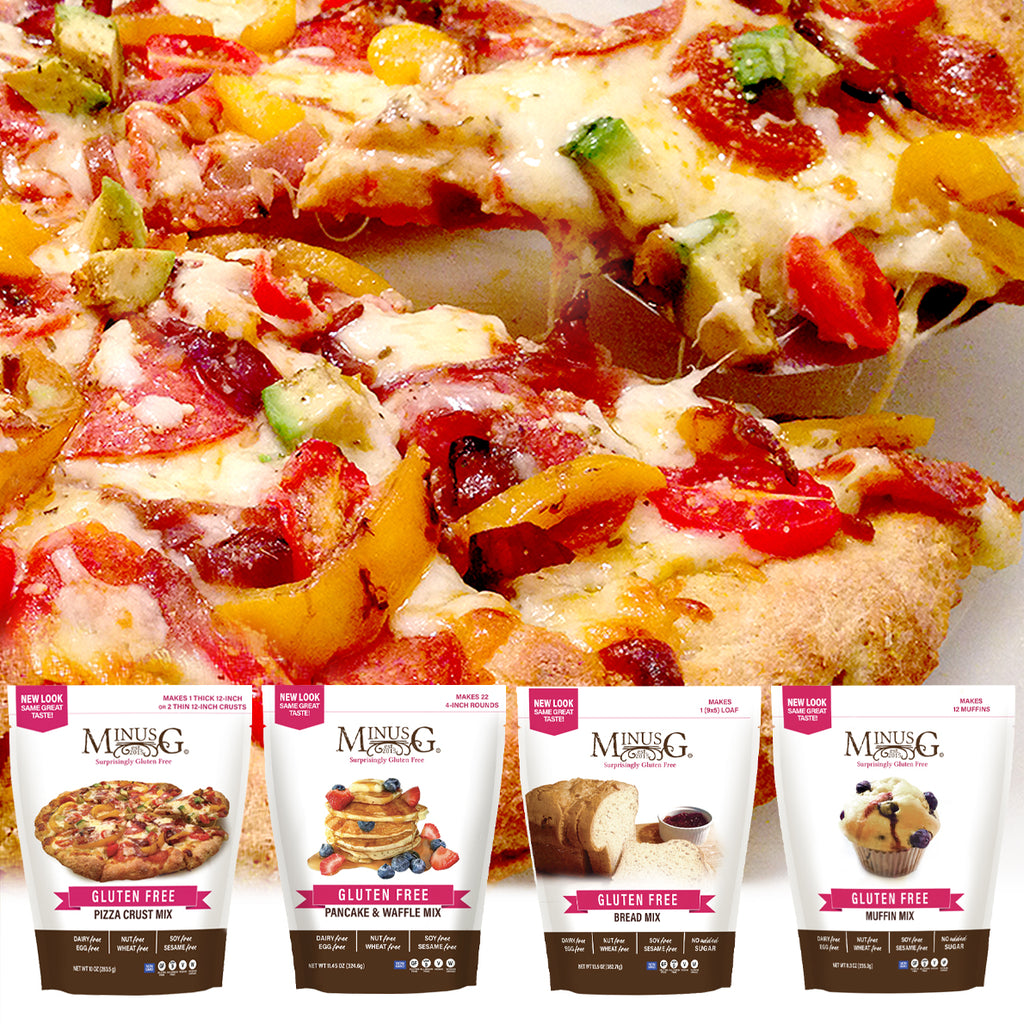 GF Pizza crust, GF Pancake & Waffles, GF Bread, GF Muffins